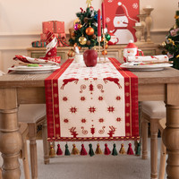 Chemin de table personnalisable et lavable en jacquard 100% polyester avec motif cerf de Noël et franges pour table à manger