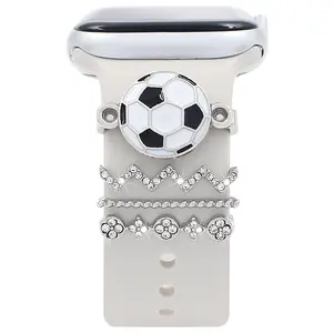 Fußball Baseball Sport-Uhrenarmband Ring Schleifen glänzende Strassuhr Armband Charms für Iwatch Serie Silikonuhrband