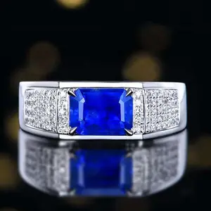 SGARIT perhiasan halus 18k emas putih 1,58 ct Sri Lanka safir alami cincin biru cerah Octagonal Cut GRC sertifikat untuk cincin pria