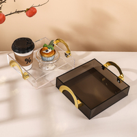Plateau décoratif pliable en acrylique écologique avec poignées dorées - Utilisation multifonctionnelle pour le service du café, la salle de bain et la présentation sur coiffeuse