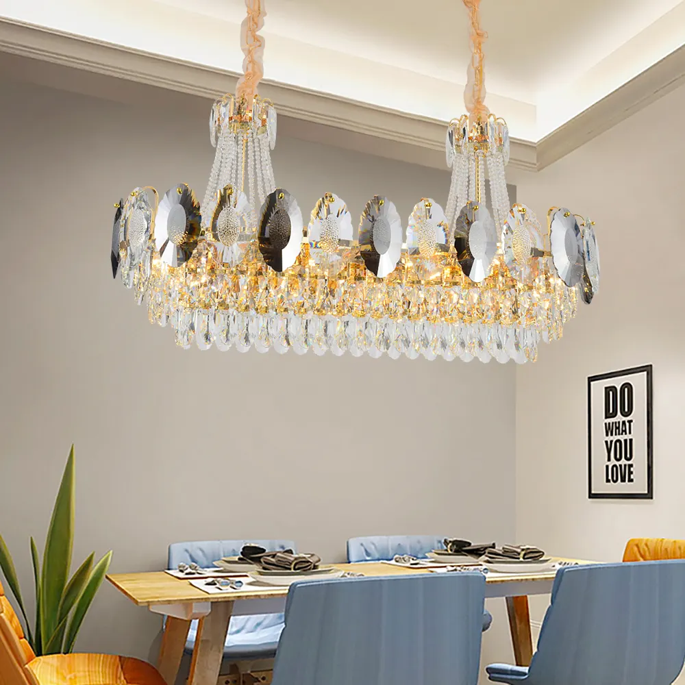 Современный дизайн, современный хрустальный светильник из нержавеющей стали, стеклянные прямоугольные подвесные светильники E14, роскошная комнатная обеденная настольная люстра