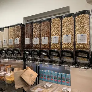 Supermercado de alimentos a granel gravedad contenedores cereal dulce café de tuerca de dispensador