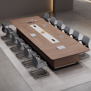 โต๊ะประชุมไม้สไตล์โมเดิร์น ขนาด 4x5 เมตร รองรับ 10 คน พร้อมแผงไม้ตกแต่ง - Product Image 6
