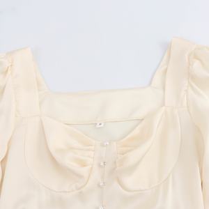 Vente en gros de vêtements pour femmes sur mesure, robe longue élégante à manches longues de haute qualité, col carré, robe maxi plissée - Product Image 3