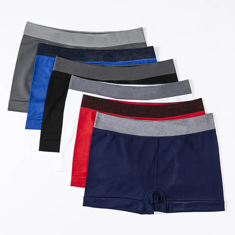 Custom Logo Brand Mens Wholesale Soild Underwear Boxer Shorts Polyester Seamless Underwear For Men