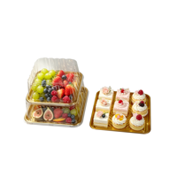 Plateau à gâteaux Gold Fruits sans BPA, boîtes d'emballage pour gâteaux, vente en gros, plateau carré jetable doré pour desserts de mariage avec couvercle transparent