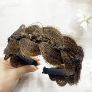 Peluca Femenina de Cabello Natural con Diadema Trenzada Antideslizante de Ala Ancha - Product Image 5