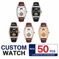 Montre mécanique automatique pour homme TEVISE 8383D personnalisée, bracelet en cuir, squelette, phase de lune, calendrier, étanche, montre de luxe pour affaires