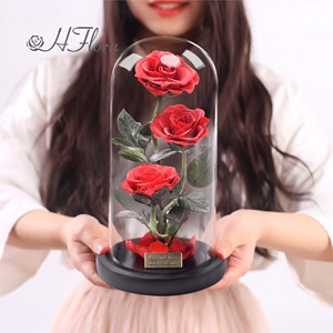 Caja de Rosas Preservadas al por Mayor, Regalo para el Día de San Valentín y el Día de la <span class=keywords><strong>Madre</strong></span>, Ramo de Rosas Eternas en Cúpula de Cristal para Decoración del Hogar y Regalos - Product Image 1