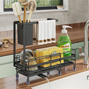 Évier de cuisine moderne à rebord étroit avec égouttoir rétractable, support mural pour éponge, chiffon et détergent, brosse de nettoyage écologique - Product Image 2