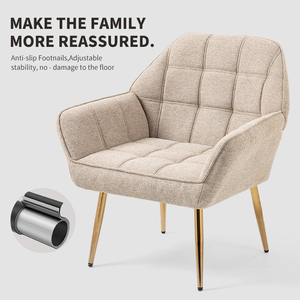 Chaise de loisirs moderne avec pieds en métal doré <span class=keywords><strong>Fauteuil</strong></span> rembourré en tissu <span class=keywords><strong>beige</strong></span> pour chaise longue de salon - Product Image 6
