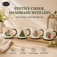 Ensemble de 4 tasses à café en céramique de Noël, design festif Merry Peace Jolly, blanc mat personnalisé SWT