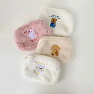 Mini Cosmetic Storage Bag Zipper Coin Hand Purse Wallet Cute Cartoon Rabbit Soft Plush Bag Pouch