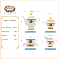 Ensemble de 17 tasses à café en porcelaine fine, motif rose, design élégant et royal, blanc, embossé, service à thé de luxe
