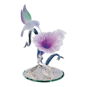 Toptan renkli kristal cam Hummingbird çiçek figürler düğün iyilik ve ev süsler