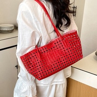 Sac fourre-tout en cuir PU tressé, 7 couleurs, lot de 2, couleur bonbon, grande capacité, sac à bandoulière ajouré, sac à main de plage pour femme