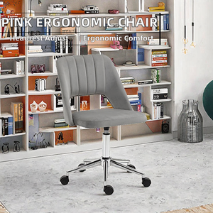 Chaise de bureau ergonomique pivotante en velours rose pour fille, avec appui-tête réglable et dossier haut, idéale pour la maison et le bureau - Product Image 2