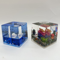 Presse-papiers carré en acrylique liquide avec figurine de dauphin marin 3D flottante à l'intérieur, ornement de bureau, souvenir touristique personnalisé, papeterie