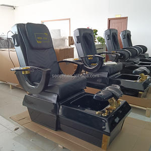 ラグジュアリー ビューティー ヘアサロン用家具 PUレザー マニキュアチェア 電動マッサージ パイプレス ペディキュアチェア ブラック マッサージテーブル モダン - Product Image 2