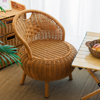 Fauteuil rond en rotin PP tressé à la main avec dossier, petit fauteuil en osier pour enfants, idéal pour chambre d'enfant, patio, salon