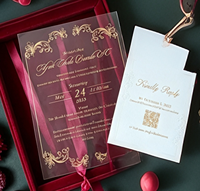 Boîte cadeau de mariage en velours bordeaux en gros, cadre personnalisé de luxe avec monogramme en feuille d'or, invitations, dossier pour la Saint-Valentin