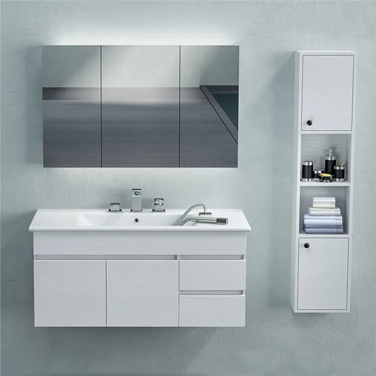 Double évier mural, meuble de salle de bain, lavabo, Mdf, suspension murale, vente en gros