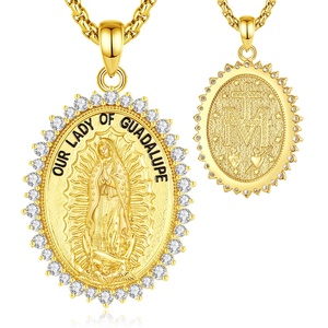 Joyería Católica <span class=keywords><strong>de</strong></span> Inspiración Vintage al por Mayor, Collar con Colgante <span class=keywords><strong>de</strong></span> Nuestra Señora <span class=keywords><strong>de</strong></span> Guadalupe Chapado en Oro <span class=keywords><strong>de</strong></span> 24K con Circonita Blanca - Product Image 1