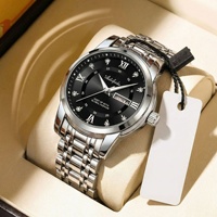 Montre à quartz pour homme, bracelet en acier inoxydable 41 mm, aiguilles lumineuses, affichage du jour et du calendrier, verre minéral renforcé, fermoir papillon