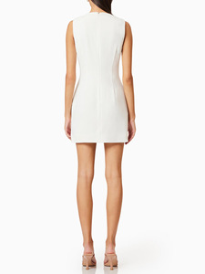 精品批发夏季新款时尚端庄自然常规版型缎面无袖A字办公室女士3D花卉女式连衣裙 - Product Image 5