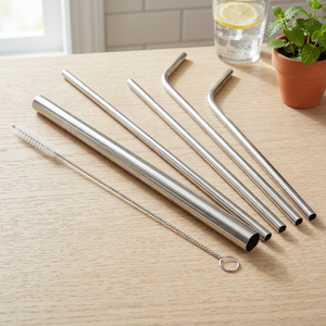 Stainless Steel <b>Drinking</b> <b>Straws</b> 5-Pack Reusable Bar Accessories Minimalist Design Metal <b>Straws</b> <b>for</b> Cocktails and Beverages - Product Image 1