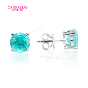 Cadermay <b>Stud</b> <b>Earrings</b> 6mm Paraiba <b>Turquoise</b> Claw Setting Women's Everyday Wear - Product Image 3