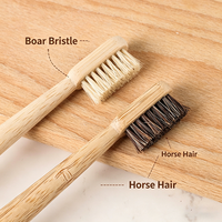 Lot de 4 brosses à dents en bambou écologiques avec logo personnalisé, poils de cheval et de sanglier, manche en bambou, souples et douces