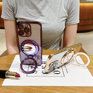 Béquille pliante maquillage miroir support paillettes dégradé étui pour <span class=keywords><strong>iPhone</strong></span> <span class=keywords><strong>12</strong></span> 13 14 15 <span class=keywords><strong>Pro</strong></span> <span class=keywords><strong>Max</strong></span> charge sans fil couverture magnétique - Product Image 5