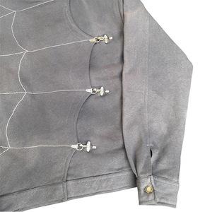 Vintage Cotton Mock-Neck Denim Acid-Wash Youth Sewn-On Small-Patch <strong>Lightweight</strong> Blank New-Style Oversized Men Sweatshirt <strong>Jacket</strong> - Product Image 4