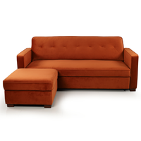 Canapé-lit 3 places en tissu orange avec ottoman, canapé-lit convertible pour salon, appartement, multi-usages