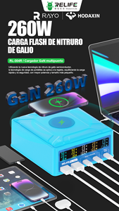 Chargeur GaN multi-ports RELIFE RL-304R 260W haute puissance avec écran tactile couleur <span class=keywords><strong>LCD</strong></span> et design de dissipation thermique sans fil QI 15W - Product Image 2
