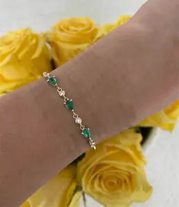 Fine Jewelry Green Gemstone Bracelet 925 Sterling Silver Diamond Bracelets Cubic Zirconia Fashion Link Chain Bracelet