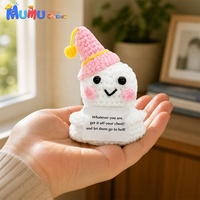 Amigurumi fantôme au crochet fait main avec carte inspirante – Compagnon de bureau apaisant pour le soutien émotionnel, décoration maison et bureau, cadeau