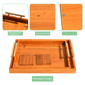Juego de 2 bandejas otomanas de madera de grado alimenticio para servir desayuno rústico bandeja de madera con posavasos - Product Image 3