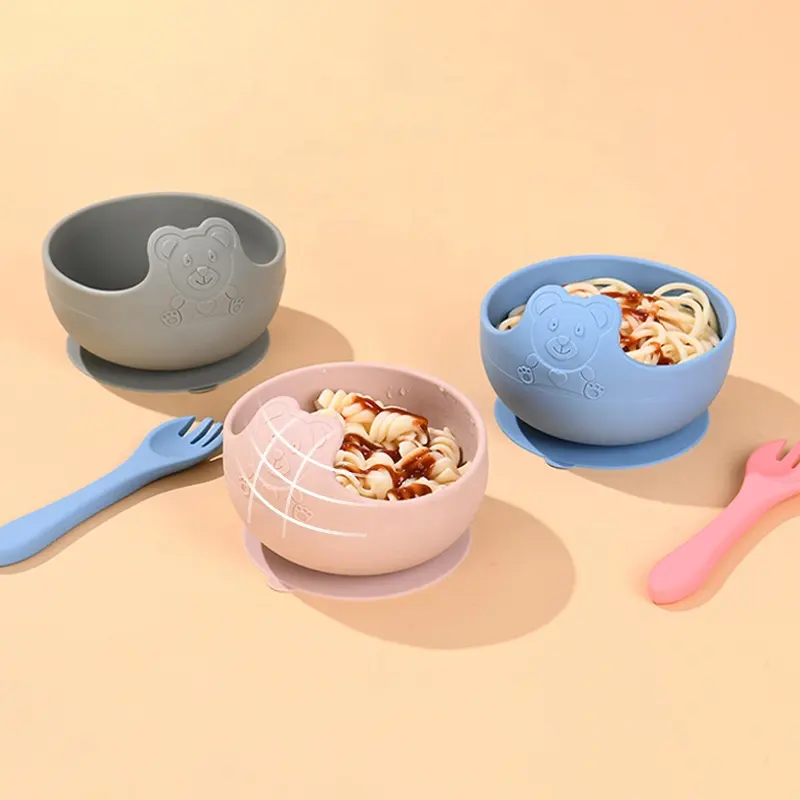 곰 모양 음식 학년 흡입 컵 사용자 정의 아기 식기 아기 수유 수유 실리콘 아기 흡입 그릇