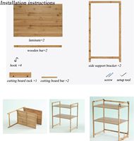 Étagère de four à micro-ondes en bambou à 2 niveaux, support de four, support de micro-ondes avec 4 crochets et support de planche à découper, armoire de cuisine