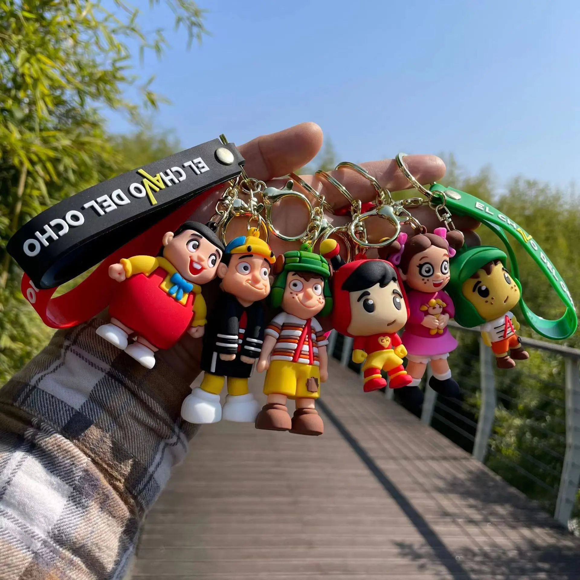Custom Cute Cartoon 3D Mexican Keychain with Wrist Strap Car Accessories Bag Ornament Doll PVC Gold Key Rings Gift Llaveros