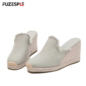 <span class=keywords><strong>Espadrilles</strong></span> <span class=keywords><strong>compensées</strong></span> décontractées couleur sauge pour femme, style mule sans talon, légères et antidérapantes, <span class=keywords><strong>mules</strong></span> d'été pour femme - Product Image 1
