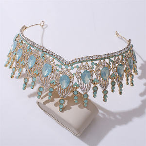Mahkota Pengantin Batu Opal Hijau Biru Laris Manis, Mahkota Kristal Rhinestone untuk Pesta <span class=keywords><strong>Prom</strong></span> dan Kontes Kecantikan, Hiasan Kepala Ratu - Product Image 6