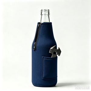 Refroidisseur de canettes isotherme en néoprène avec logo personnalisé, 330 ml/10-12 oz, fermeture éclair, décapsuleur, motif géométrique noir et rouge, portable - Product Image 4
