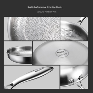 Sartén Antiadherente de Acero de Titanio sin Recubrimiento, Duradera, con Tapa de Vidrio, Compatible con Cocina de Inducción, Wok de Fondo Plano - Product Image 4