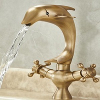 Robinet de lavabo en laiton massif, deux poignées, eau chaude et froide, rotatif à 360 degrés, avec aérateur anti-éclaboussures
