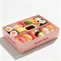 Boîte à sushi recyclable personnalisée avec logo, six compartiments pour la livraison de rouleaux de maki, emballage alimentaire pour sushi