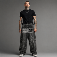 Jean ample à jambe droite pour homme, style automne, avec strass brodés, coupe décontractée boyfriend, mode urbaine estivale