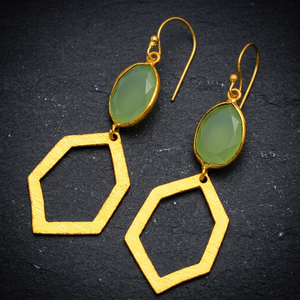 Oval Prehnite Chalcedony Gemstone Bezel Setting Gold Plated 925 <b>Silver</b> <b>Drop</b> <b>Earrings</b> Trendy Fashion Jewelry Wholesale - Product Image 3